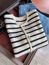 Women Spring Autumn Sweaters O-Neck Stripe Knitted Cardigan