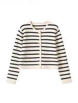 Women Spring Autumn Sweaters O-Neck Stripe Knitted Cardigan