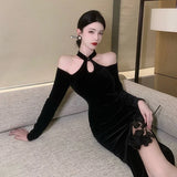 Women' Dress Off Shoulder Slim Sexy Split Cheongsam