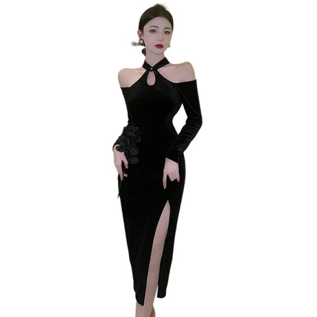 Women' Dress Off Shoulder Slim Sexy Split Cheongsam