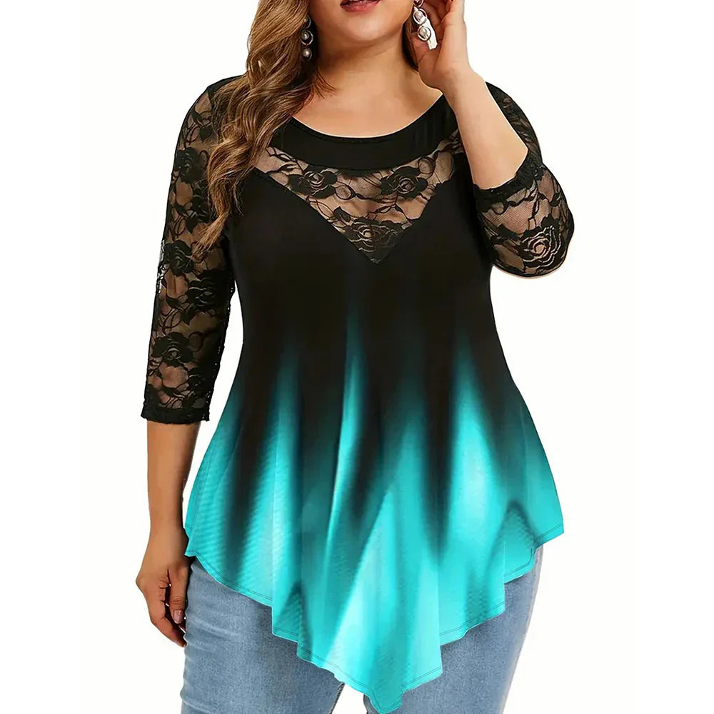 Women' Lace / Sleeve Tunic Tops Ladies Gradient