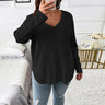 Women' Long Sleeve V Neck Solid Knit Pullover