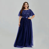 Women' Mesh A-Line Sequin Embroidery Evening Dress Leaf