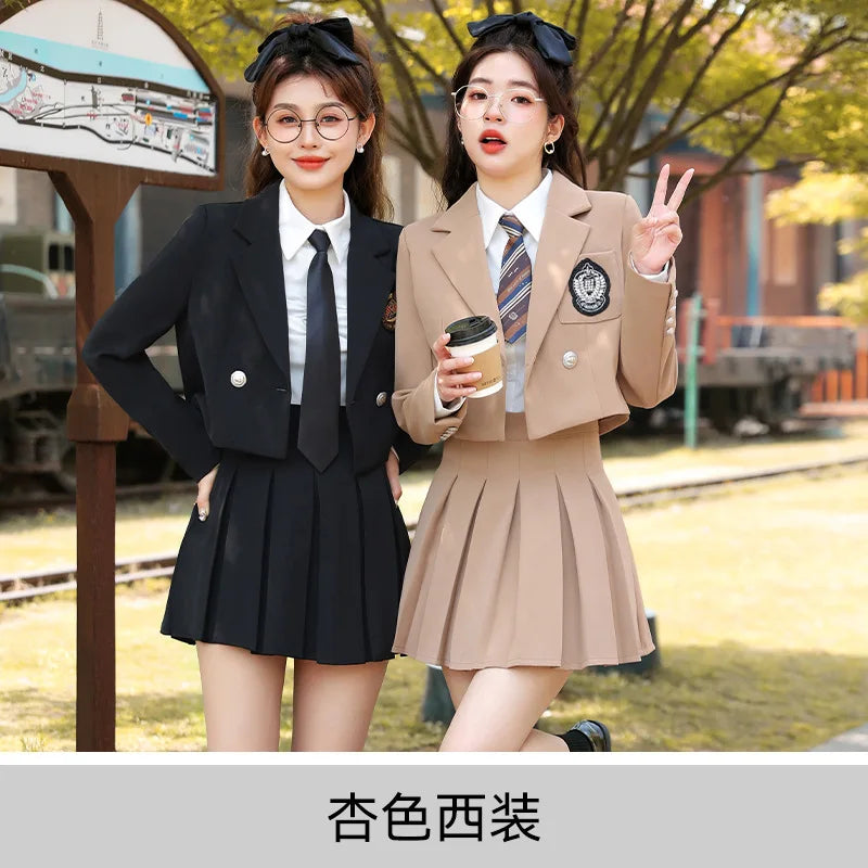 Women' Set New Short Suit+Pleated Mini Skirt Set