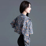Women' Vintage Floral Long Sleeve Crop Denim Jacket