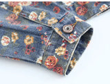 Women' Vintage Floral Long Sleeve Crop Denim Jacket
