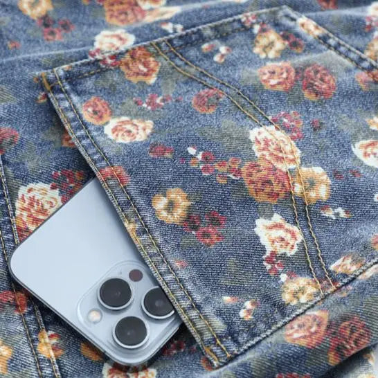 Women' Vintage Floral Long Sleeve Crop Denim Jacket