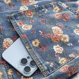 Women' Vintage Floral Long Sleeve Crop Denim Jacket