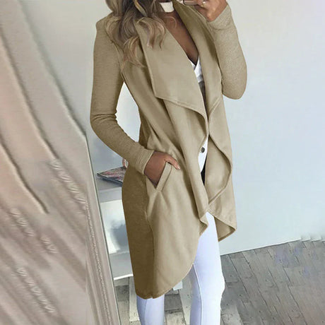 Women' Waterfall Lapel Trench Coat Ladies Cardigan Jacket