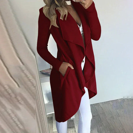 Women' Waterfall Lapel Trench Coat Ladies Cardigan Jacket