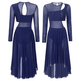 Womens Ballet Lyrical Dance Dress Shiny Rhinestone Sheer