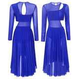 Womens Ballet Lyrical Dance Dress Shiny Rhinestone Sheer