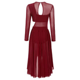 Womens Ballet Lyrical Dance Dress Shiny Rhinestone Sheer