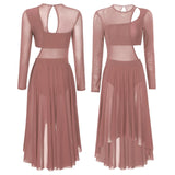 Womens Ballet Lyrical Dance Dress Shiny Rhinestone Sheer