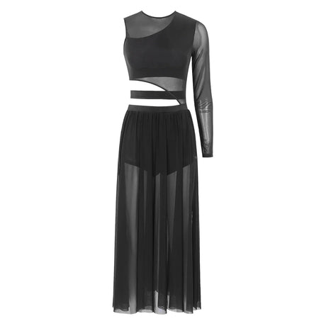 Womens Ballet Lyrical Dance Dress Shiny Rhinestone Sheer