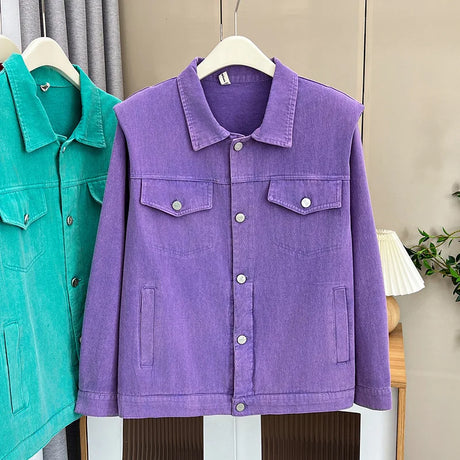 Womens Washed Cotton Denim Jacket Autumn Casual Clothing