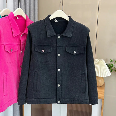 Womens Washed Cotton Denim Jacket Autumn Casual Clothing