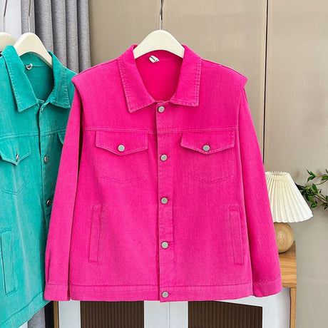 Womens Washed Cotton Denim Jacket Autumn Casual Clothing