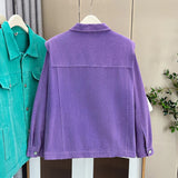 Womens Washed Cotton Denim Jacket Autumn Casual Clothing
