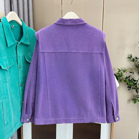Womens Washed Cotton Denim Jacket Autumn Casual Clothing