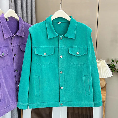 Womens Washed Cotton Denim Jacket Autumn Casual Clothing