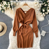 Yuoomuoo Autumn Winter Women Knitted Sweater Dress Solid
