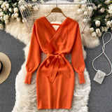 Yuoomuoo Autumn Winter Women Knitted Sweater Dress Solid