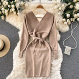 Yuoomuoo Autumn Winter Women Knitted Sweater Dress Solid