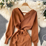Yuoomuoo Autumn Winter Women Knitted Sweater Dress Solid