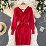 Yuoomuoo Autumn Winter Women Knitted Sweater Dress Solid