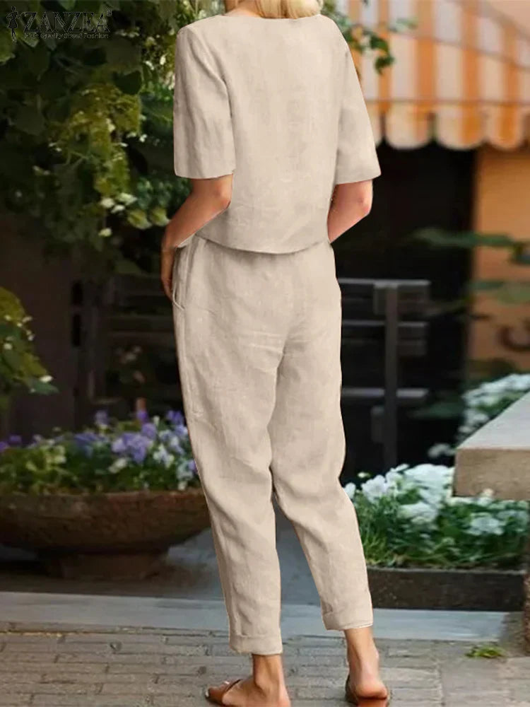Zanzea Summer Women Short Sleeve Blouse Harem Pants