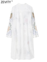 Zevity New Women Vintage Stand Collar Floral Embroidery