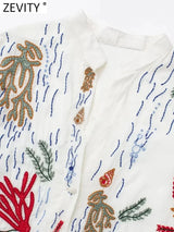 Zevity New Women Vintage Stand Collar Floral Embroidery