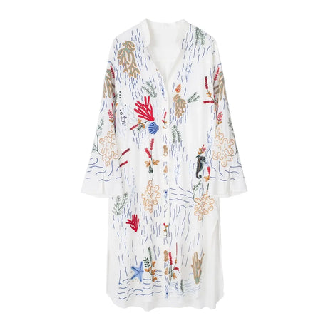 Zevity New Women Vintage Stand Collar Floral Embroidery