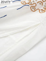 Zevity New Women Vintage Stand Collar Floral Embroidery