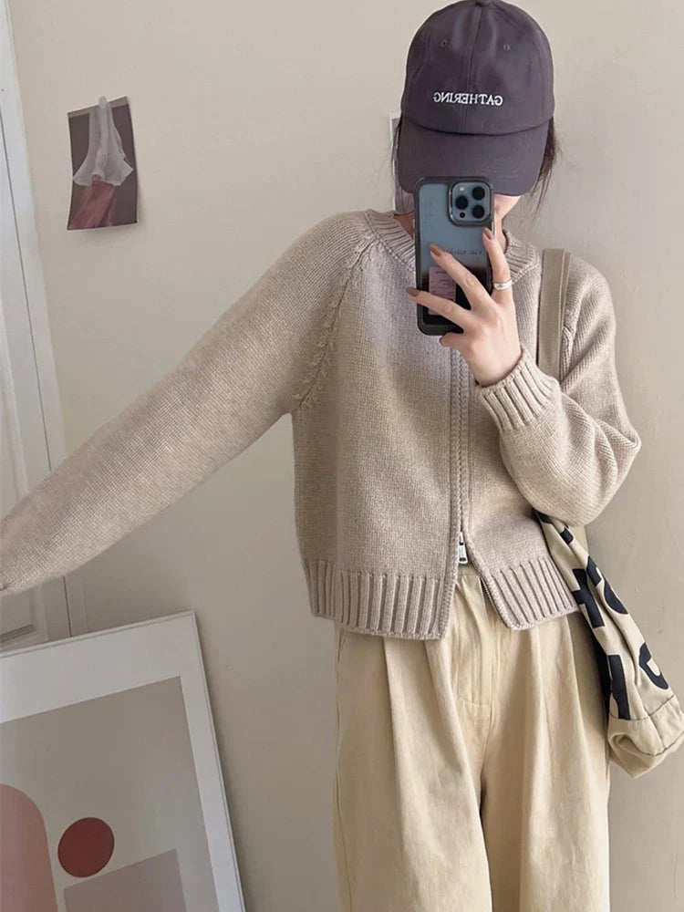 Zoki Streetwear Simple Cardigan Sweater Women Long Sleeve
