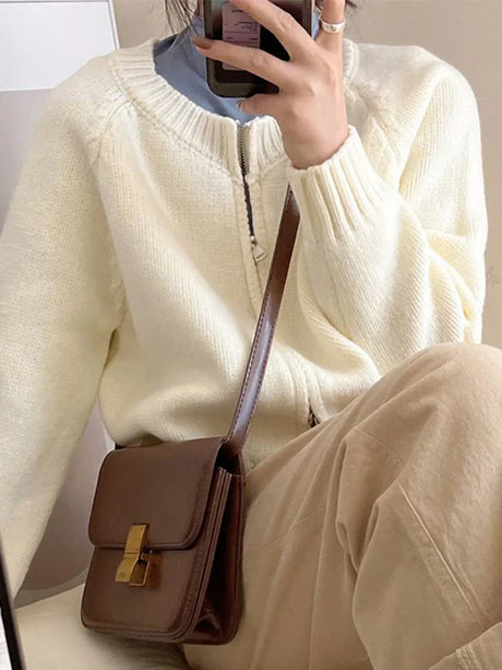 Zoki Streetwear Simple Cardigan Sweater Women Long Sleeve