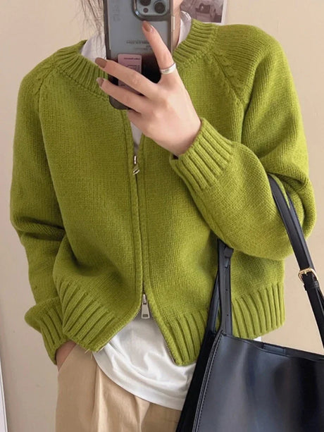 Zoki Streetwear Simple Cardigan Sweater Women Long Sleeve