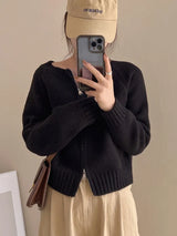 Zoki Streetwear Simple Cardigan Sweater Women Long Sleeve