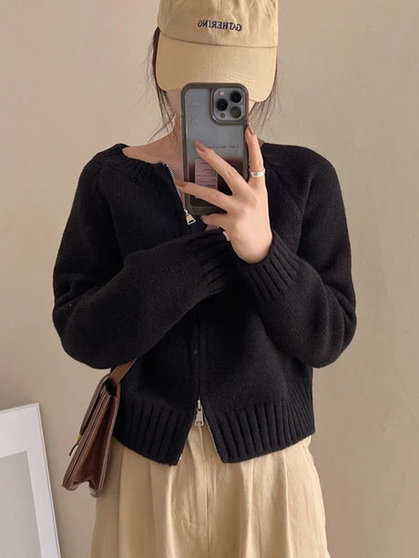 Zoki Streetwear Simple Cardigan Sweater Women Long Sleeve