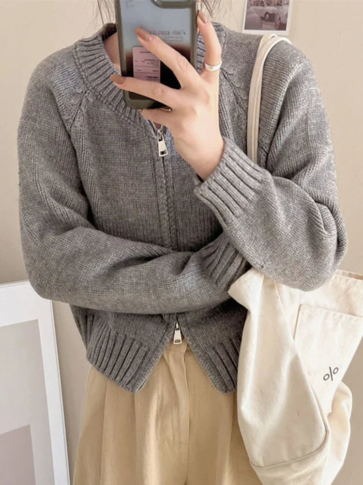 Zoki Streetwear Simple Cardigan Sweater Women Long Sleeve