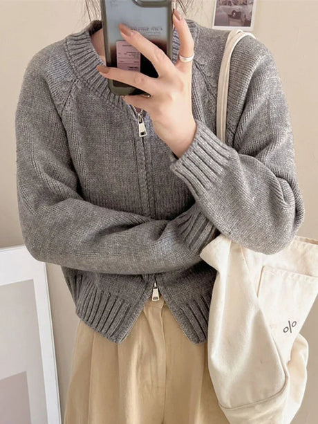 Zoki Streetwear Simple Cardigan Sweater Women Long Sleeve