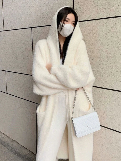 White Long Cardigan For Women Winter Clothes Knitted