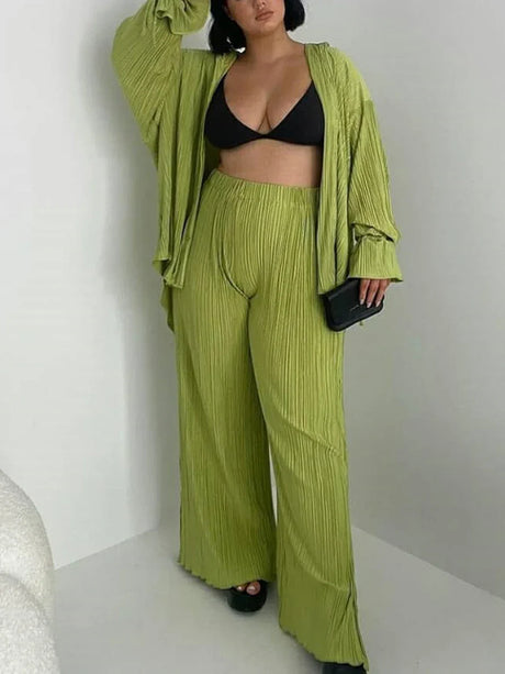 Women Two-Piece Pleated Pants Suits Casual Chic