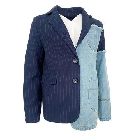 Yuerwang Spring Women Blazer Jacket Asymmetrical Denim Blazer